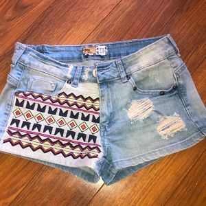 Low Rise Bershka Patterned Jean Shorts